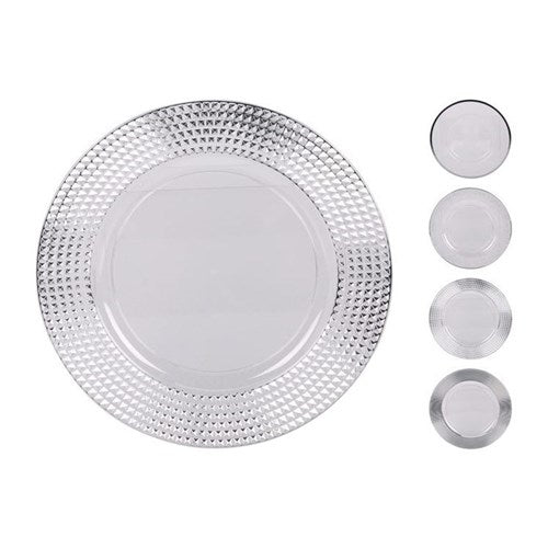 Plate White 33cm 4 Assorted Silver
