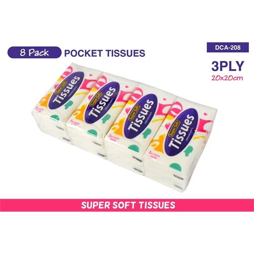 Pocket Tissues 20x20Cm 3Ply 8pk