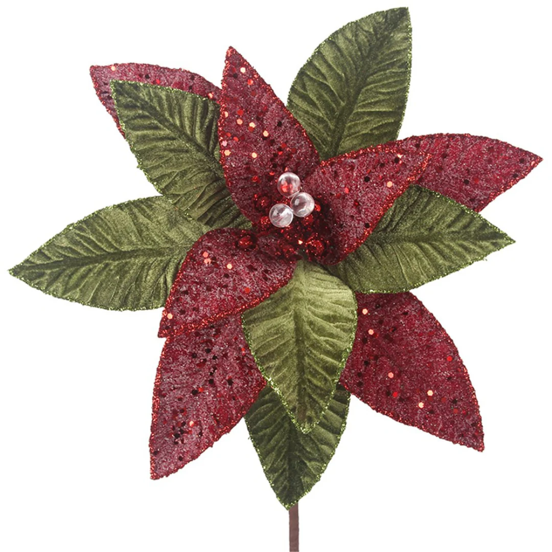 Poinsettia 38cmD 50cmL Green and Red - Image 2