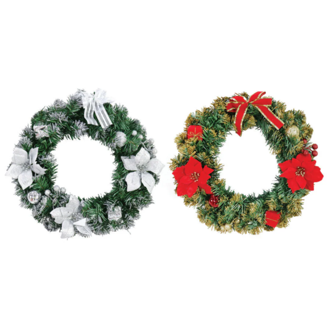Poinsettia Glitter Wreath 40cm Assorted