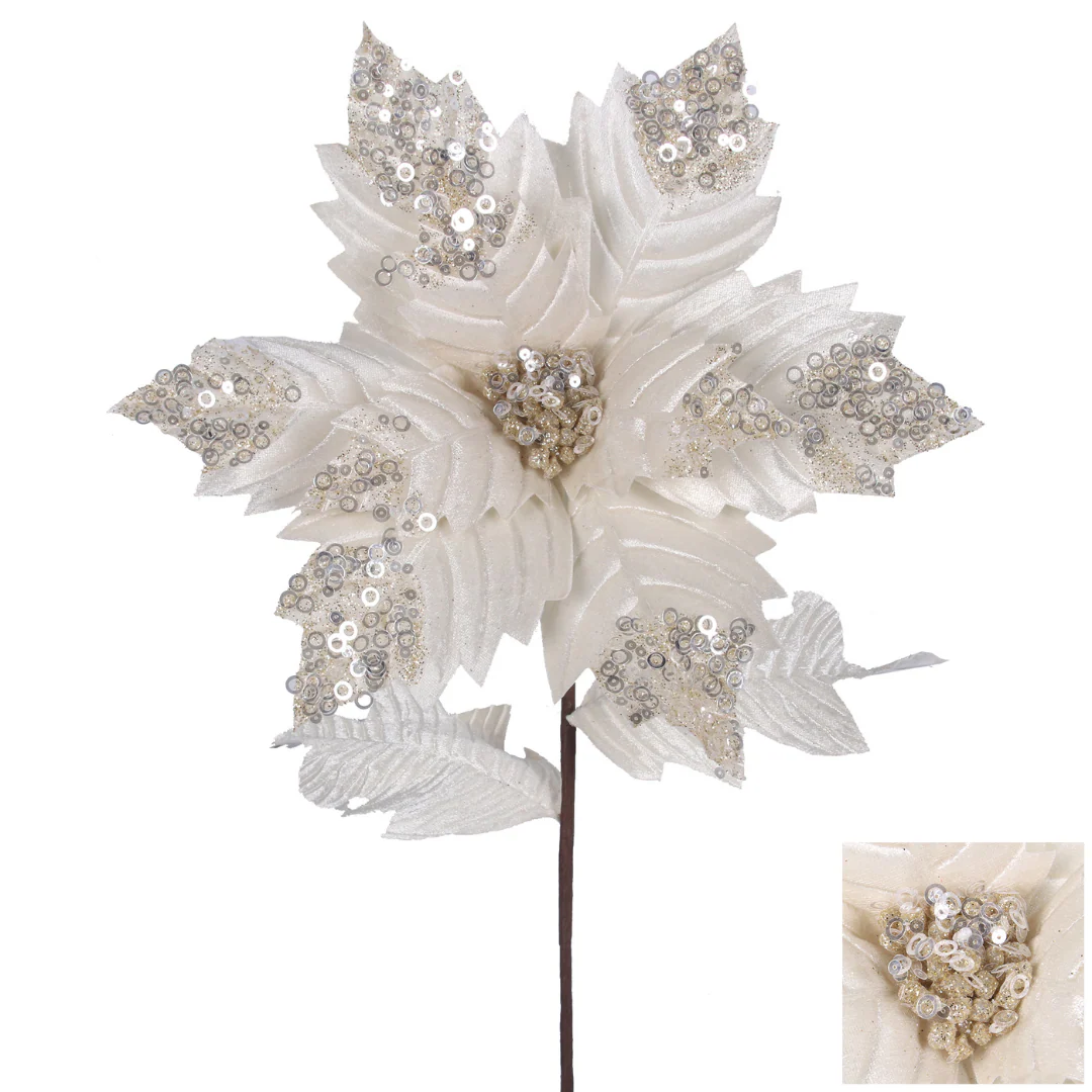 Poinsettia Ivory 33cm with Stem 45cm
