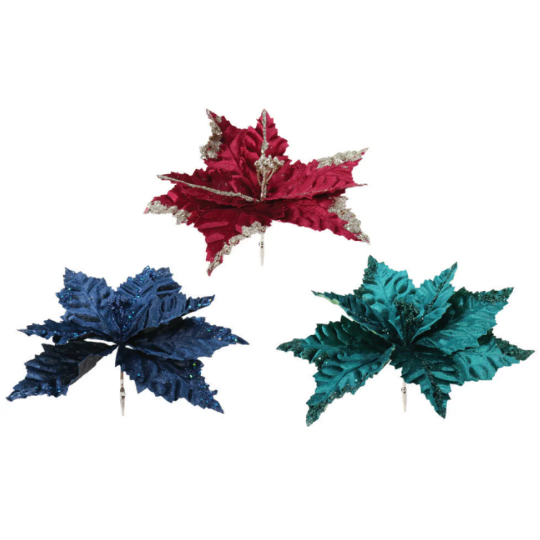 Poinsettia Rich Embossed Velvet Clip Assorted