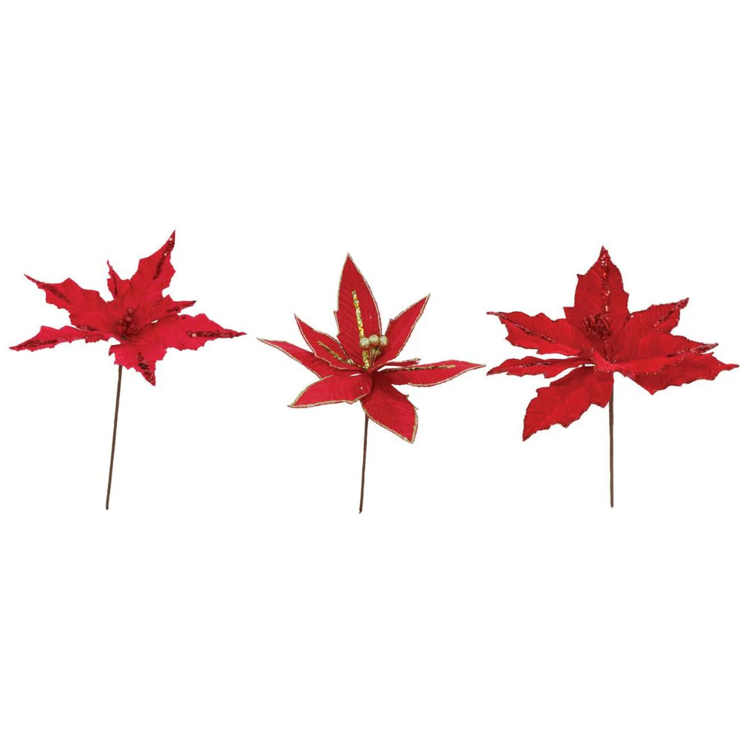 Poinsettia Velvet 30cm Red Assorted