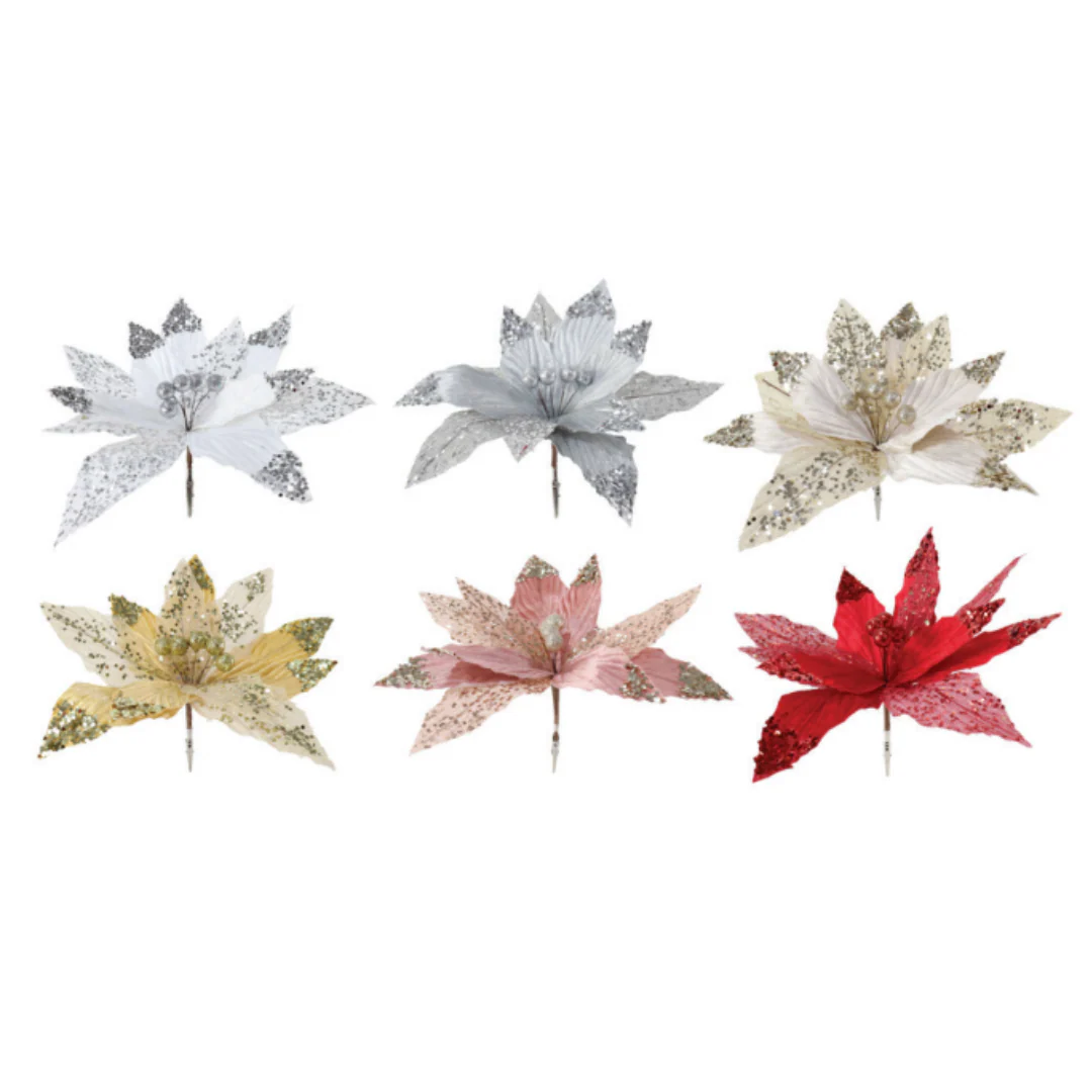 Poinsettia Velvet/Mesh Clip 31cm Assorted