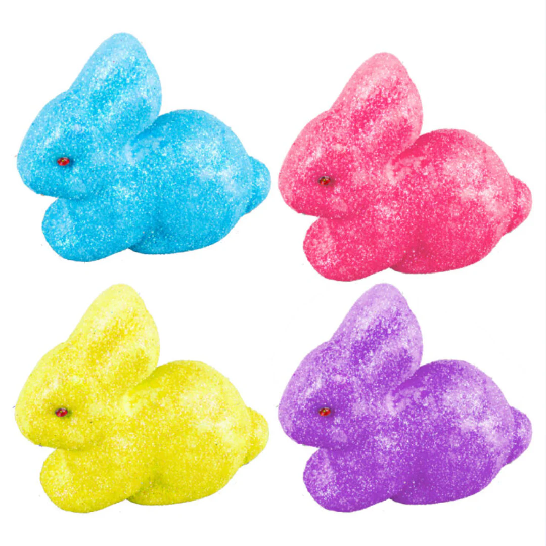 Polystyrene Rabbit With Glitter 4pc 6cm x 6cm x 1.5cm Pink, Purple, Blue & Yellow - Image 2