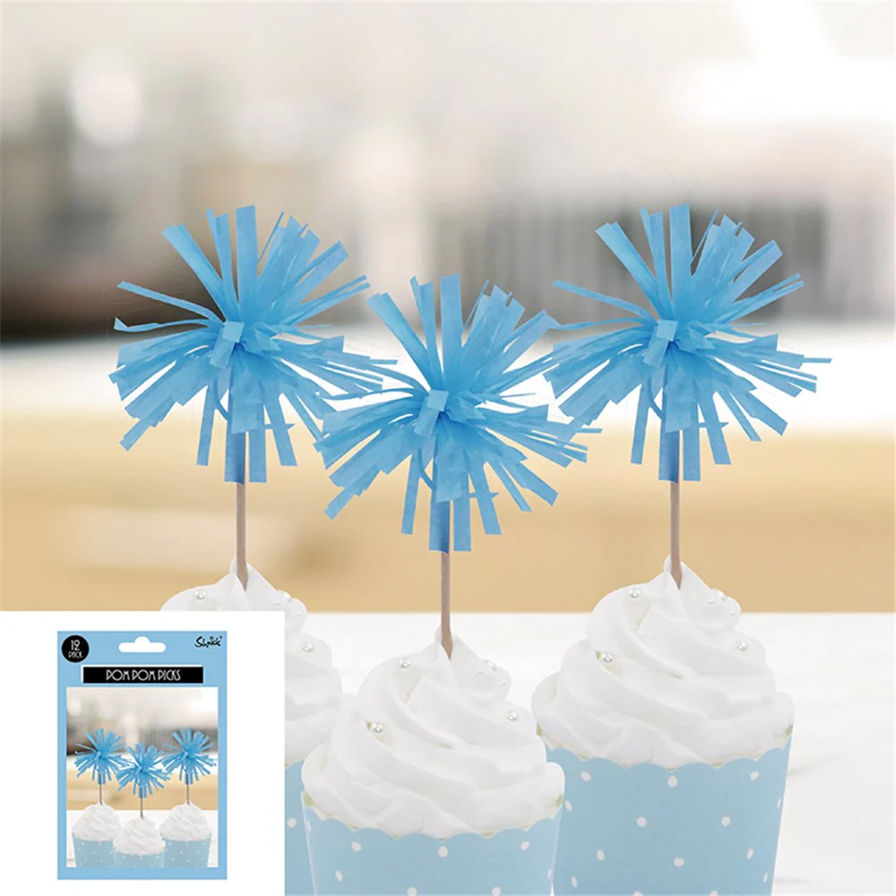 Pomp Pom Picks 13Cm 12Pk - Blue