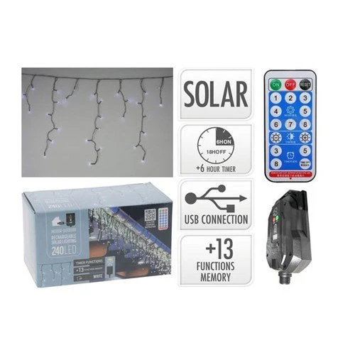 Premium Solar Icicle Lights 240Led White 7.8M