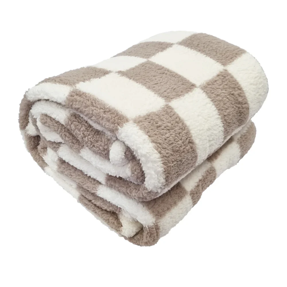 Printed Sherpa Throw 210GSM Checkered 180x200cm Natural