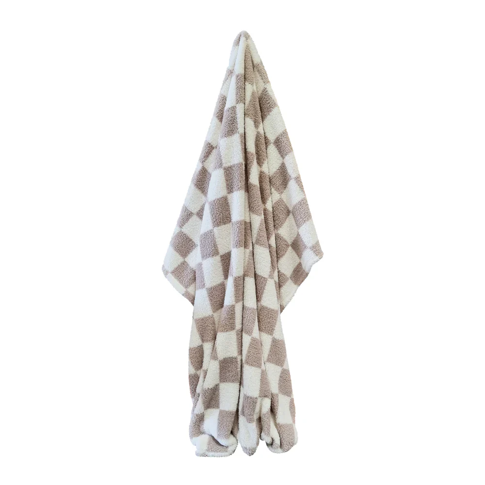 Printed Sherpa Throw 210GSM Checkered 180x200cm Natural - Image 3