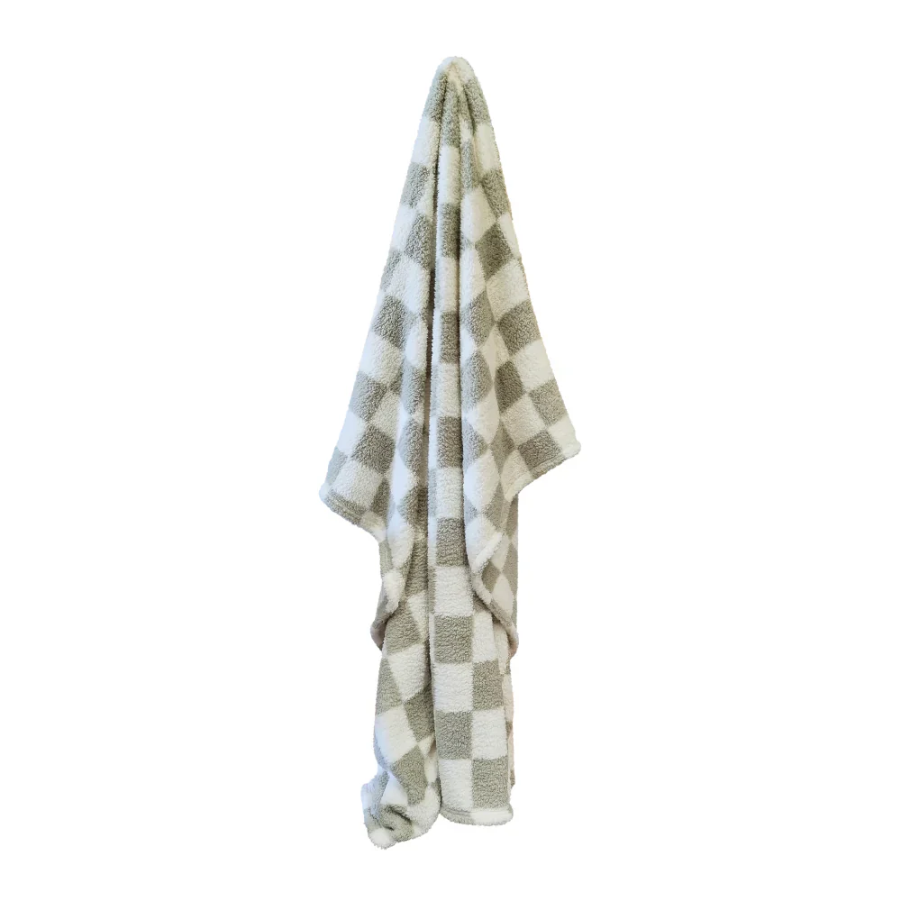 Printed Sherpa Throw 210GSM Checkered 180x200cm Sea Kelp - Image 3