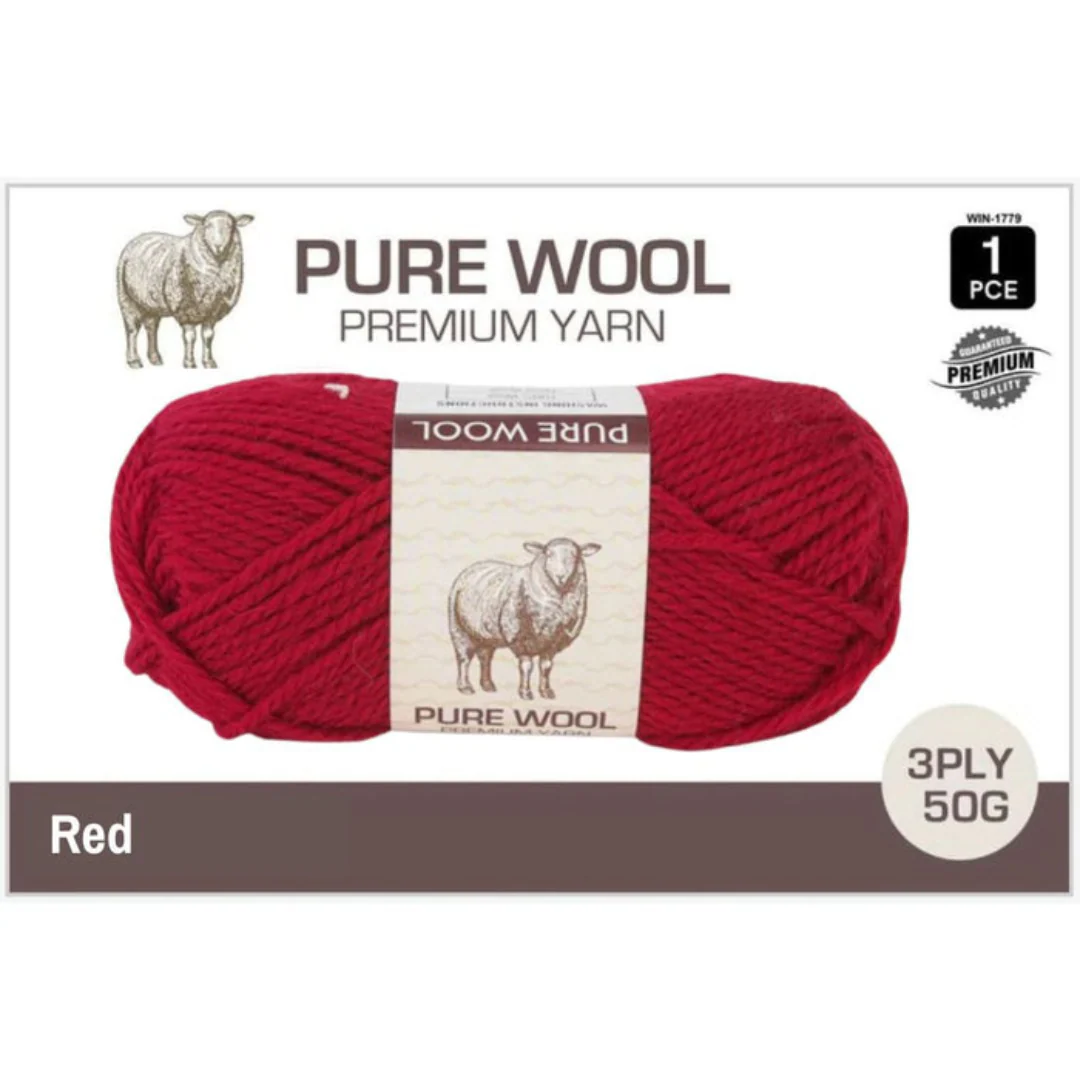 Pure Wool 3ply 50g Red