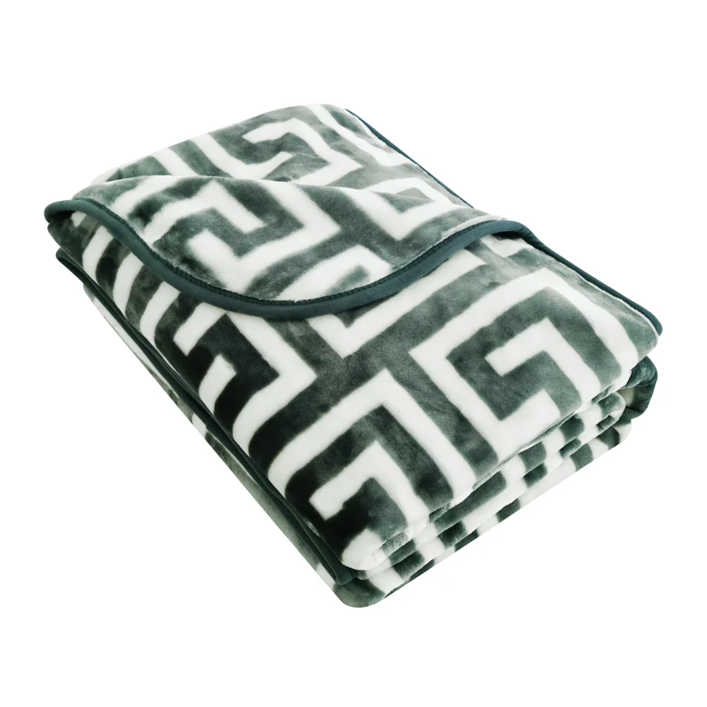 QB Mink Blanket 4.2kg 220X240cm Greek Key Design Green