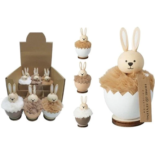 Rabbit in Egg Deco Natural 12cm 3 Assorted