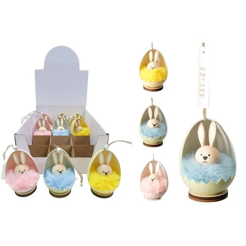 Rabbit in Egg Hang Deco 10.5cm Light Blue Pink And Yellow 3 Assorted