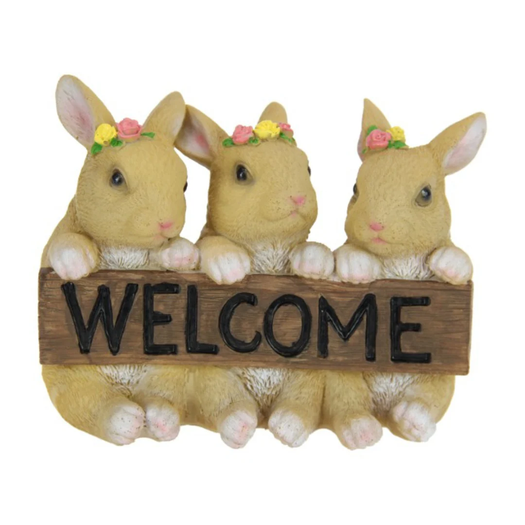 Rabbits with Flowers Welcome Sign 14cm