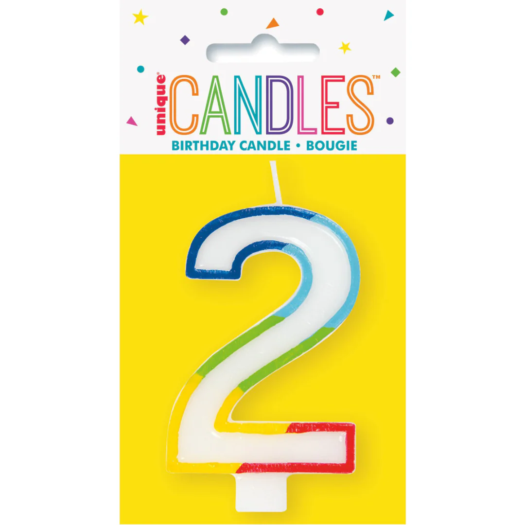 Numeral Candle 2 - Rainbow Border