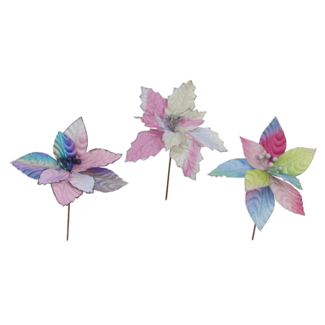 Rainbow Poinsettia Glitter 29cm Assorted