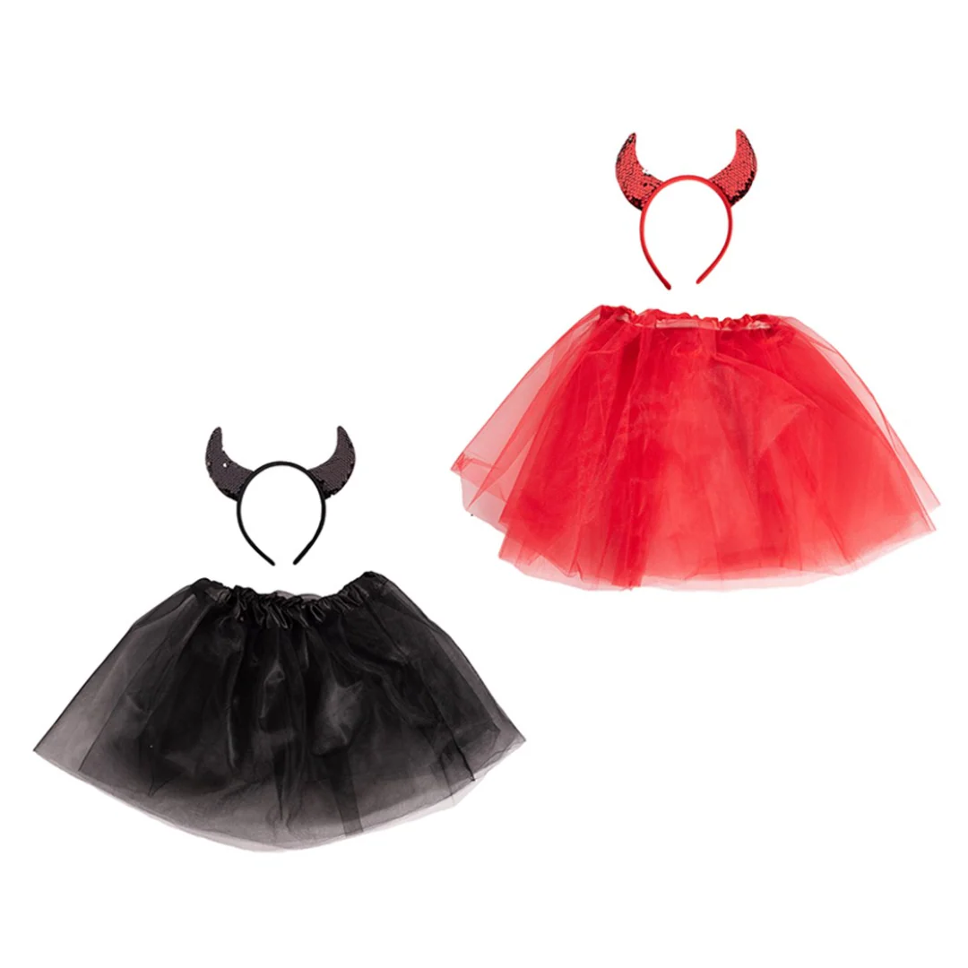 2A RED & BLACK KIDS DEVIL HEADBAND & TUTU