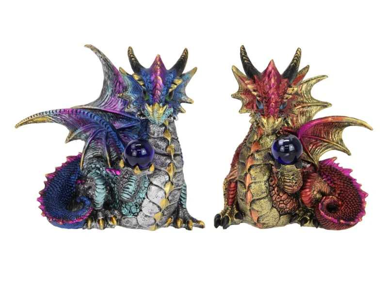15CM RED&BLUE DRAGON HOLDING ORB BALL