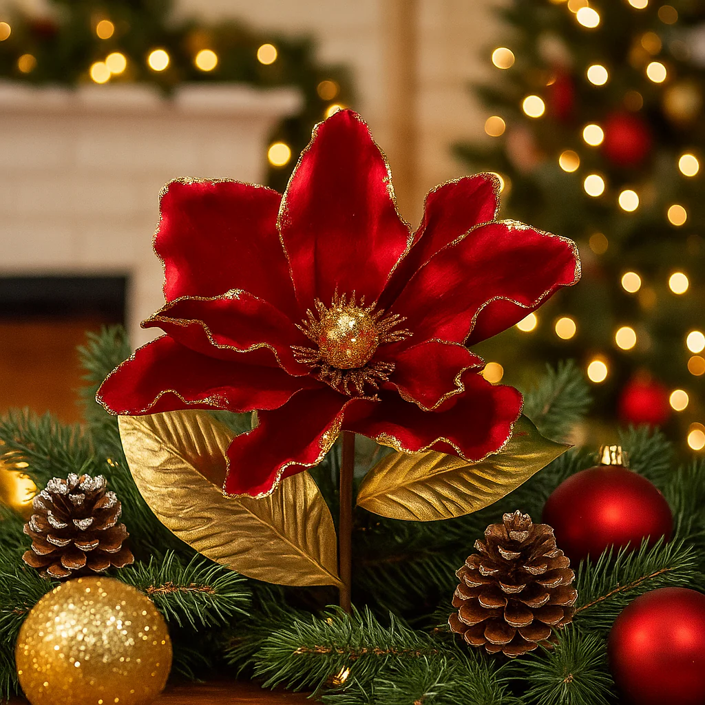 Red Magnolia with Gold Leaves 62cm