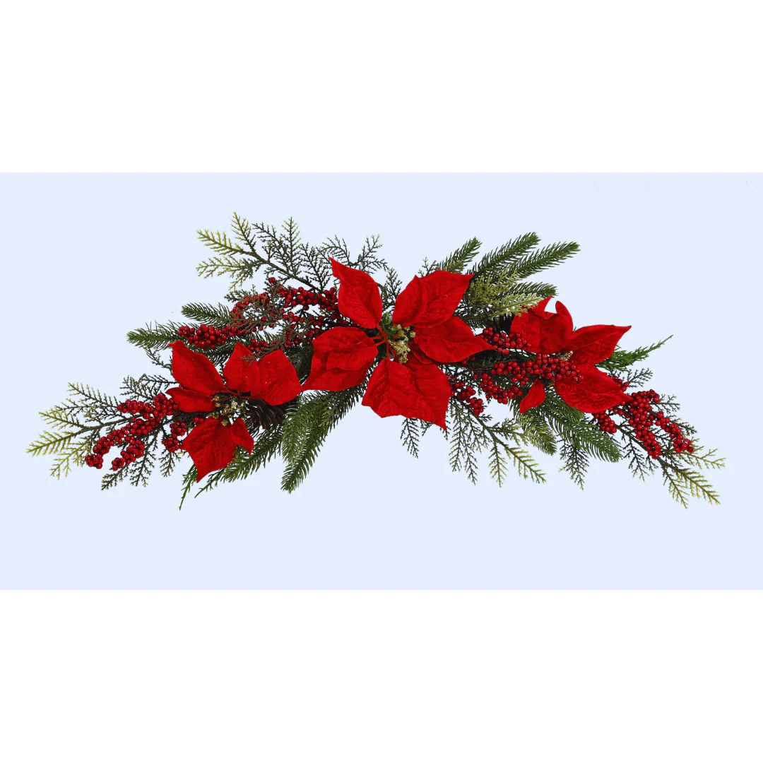 Red Poinsettia Swag Deco - Image 2