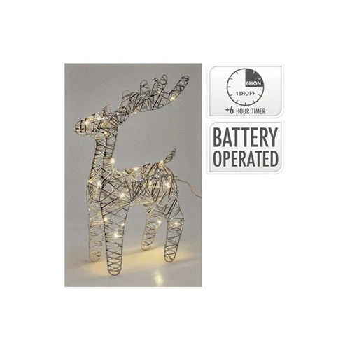 Reindeer 34cm With 25 Led Silver Battery Operated