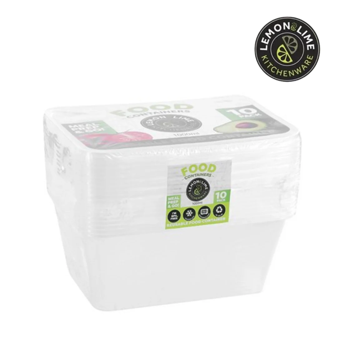 Reusable Food Container Rect & 1L 10Pk Leon Lime