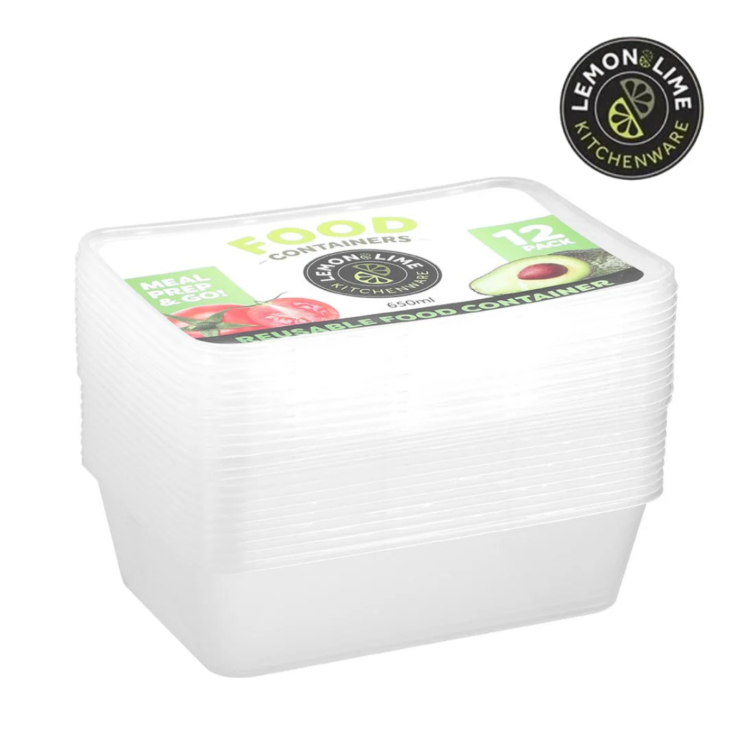 Reusable Food Container Rectangle 650ml 12pk Lemon and Lime