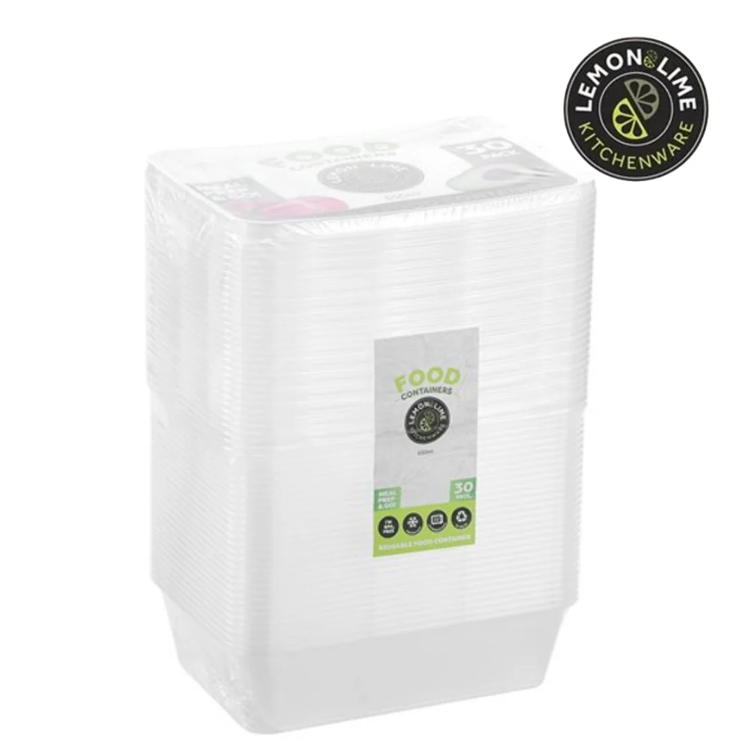 REUSABLE FOOD CONTAINER RECT 650ML VALUE 30PK