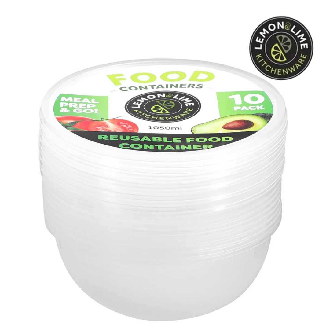 Reusable Food Container Round 1050ml 10pk Lemon and Lime - Image 2