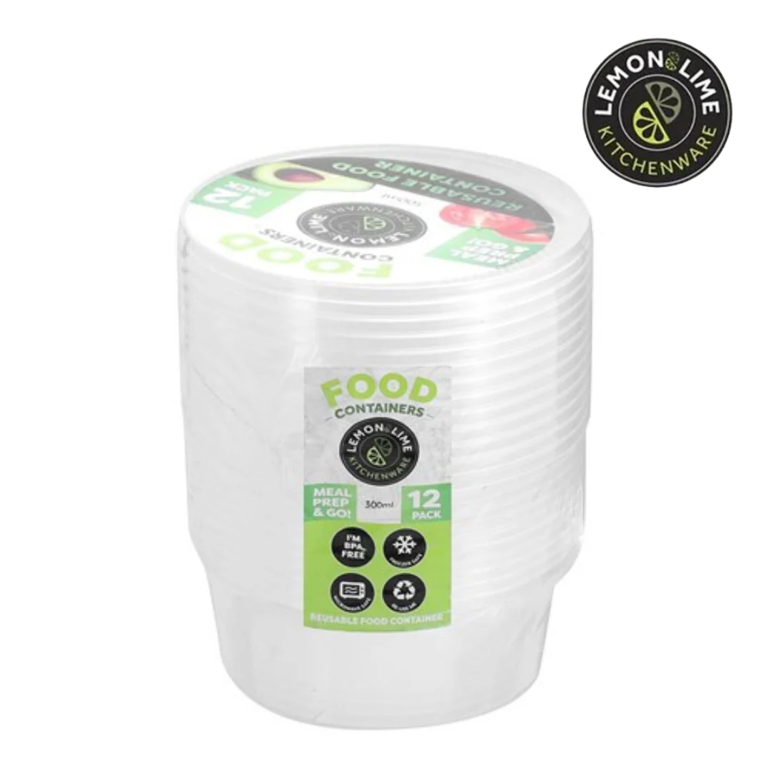 Reusable Food Container Round 700ml 8pk Lemon and Lime