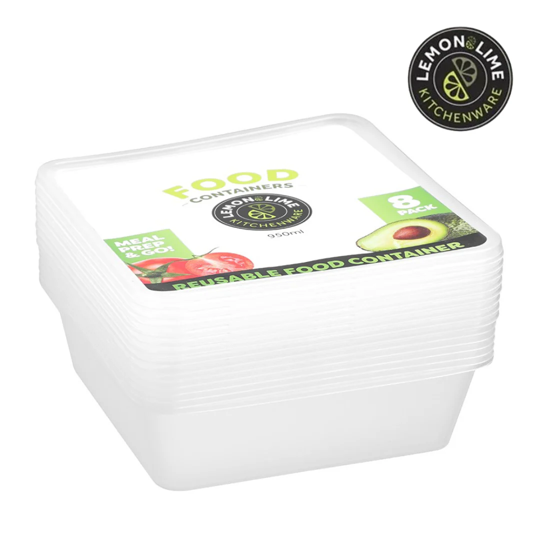 Reusable Food Container Square 950ml 8pk Lemon and Lime - Image 2