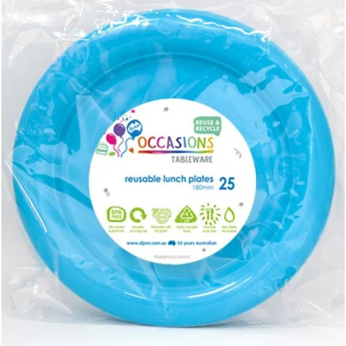 Reusable Lunch Plate Azure Blue 18cm 20Pk
