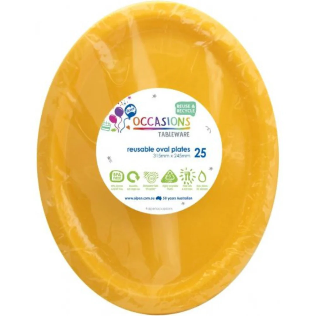 Reusable Oval Plate 31.5cm Yellow 20Pk