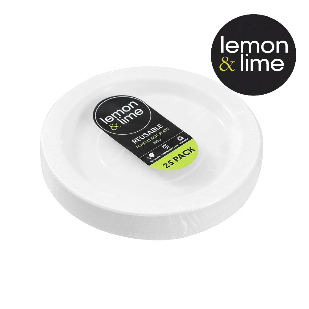 Reusable Plastic Side Plate 18cm 25Pk Lemon And Lime