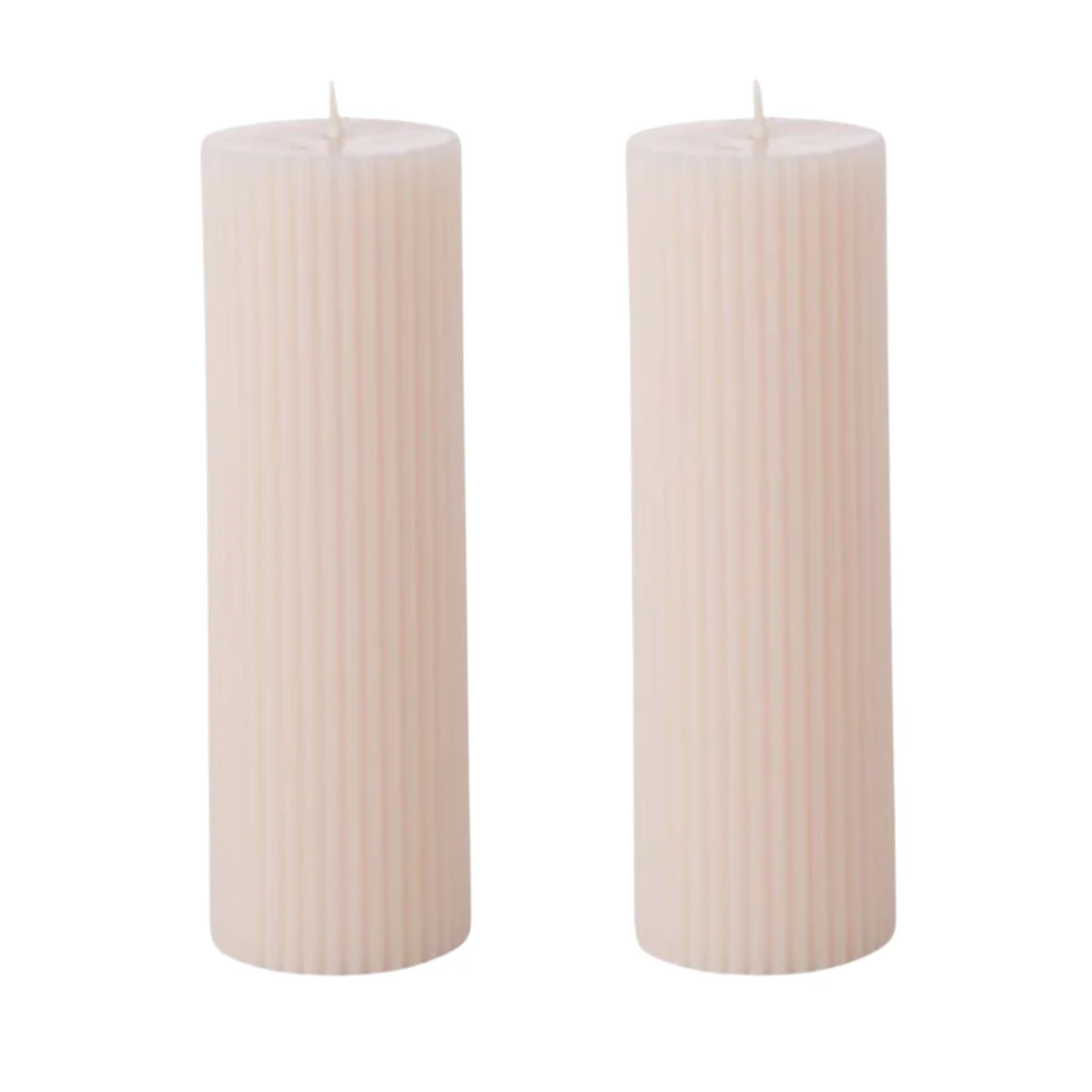 Ribbed Pillar Candle S/2 Vanilla 15cm Buff 5x5x15cm Buff