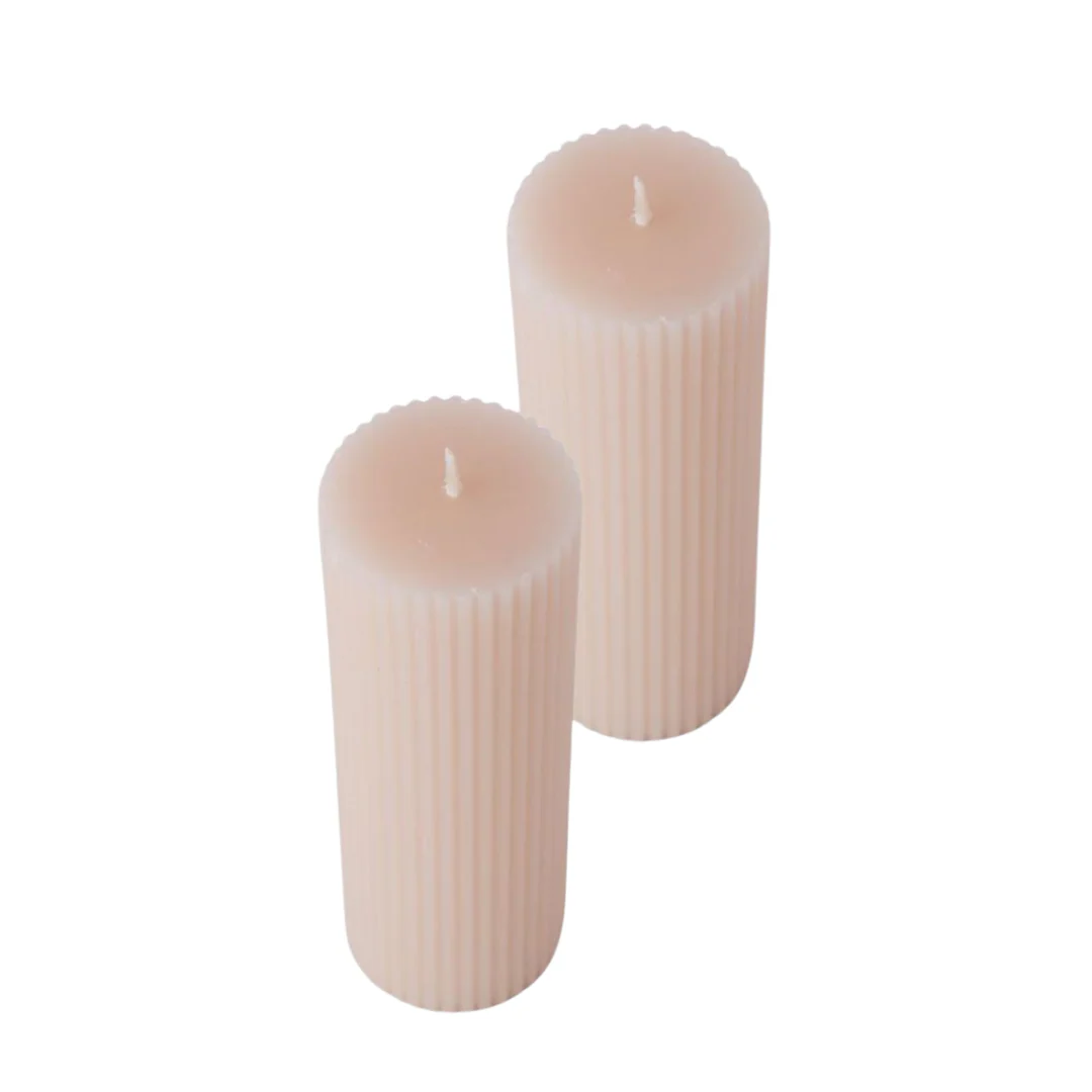 Ribbed Pillar Candle S/2 Vanilla 15cm Buff 5x5x15cm Buff - Image 2