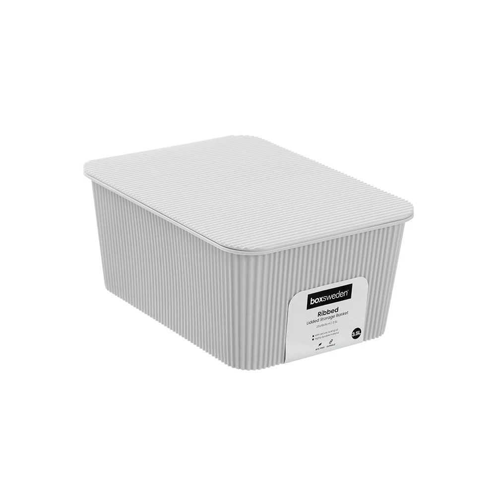 RIBBED STORAGE BASKET LIDDED 3.5L 25X18X11CM 2 ASSTD - Image 5