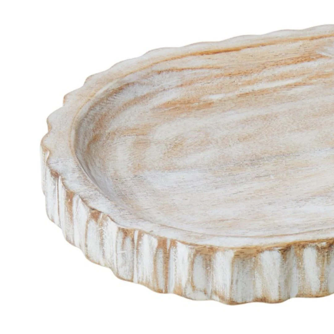 Ribbed Wood Decorative Tray 30x20x3cm White - Image 3