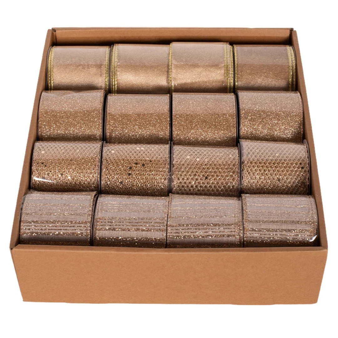 Ribbons with Wire Edging 6.3x500cm Champagne Assorted - Image 3
