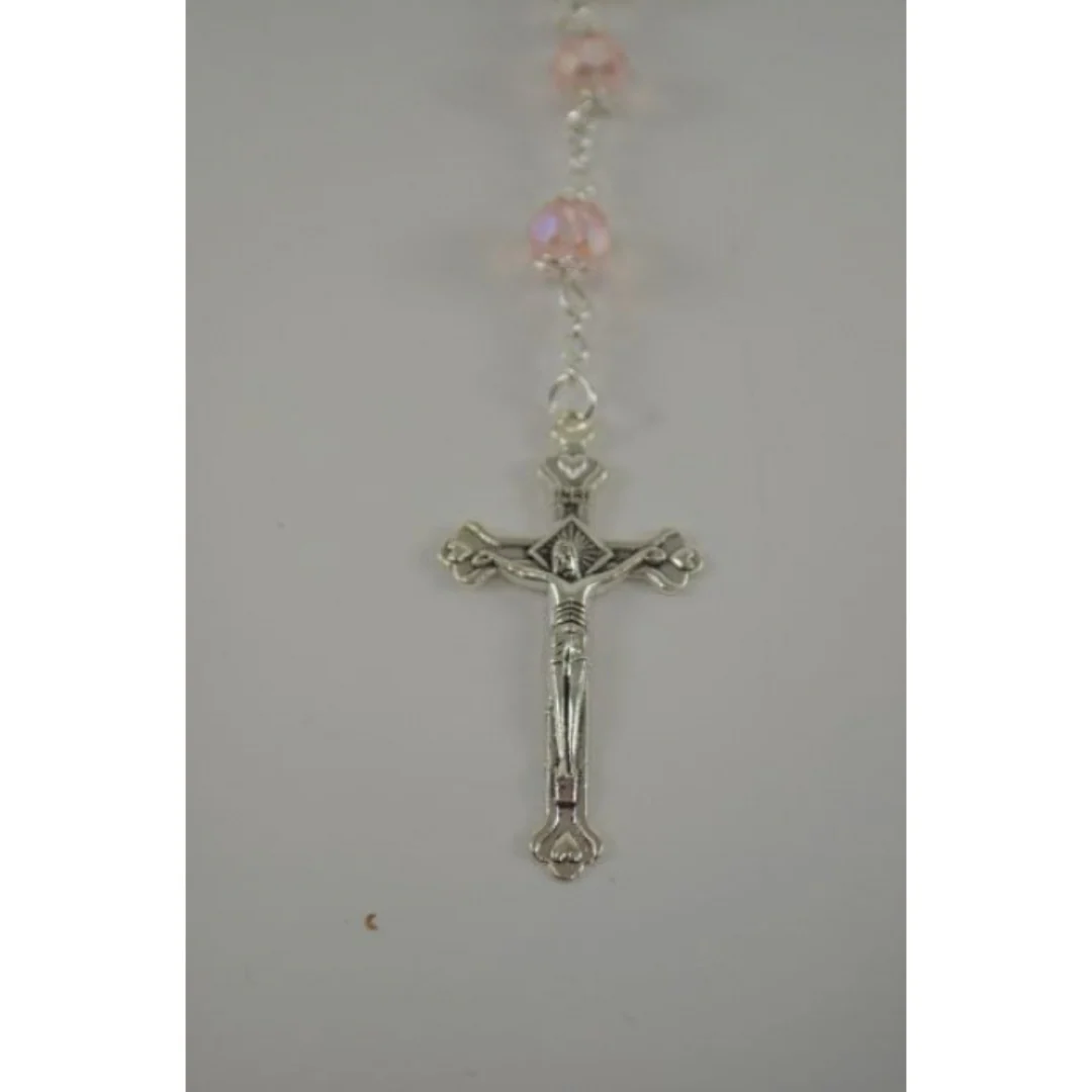 Rosary Pink & Silver 55cm - Image 3
