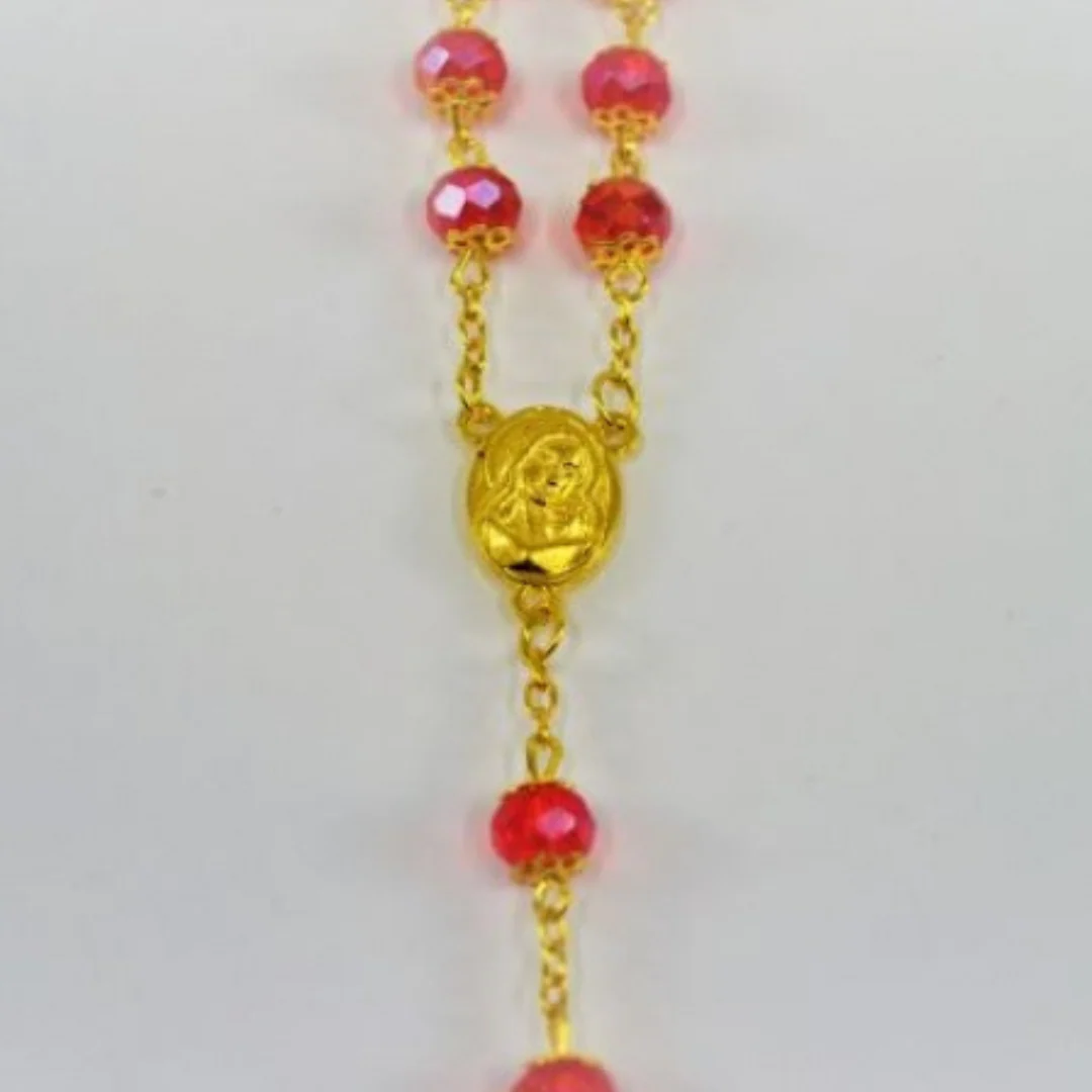 Rosary Red & Gold 55cm - Image 4