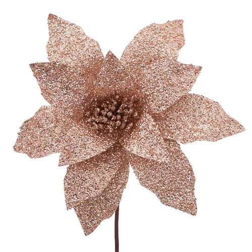 Rose Gold Glitter Poinsettia 31cm with 50cm Stem