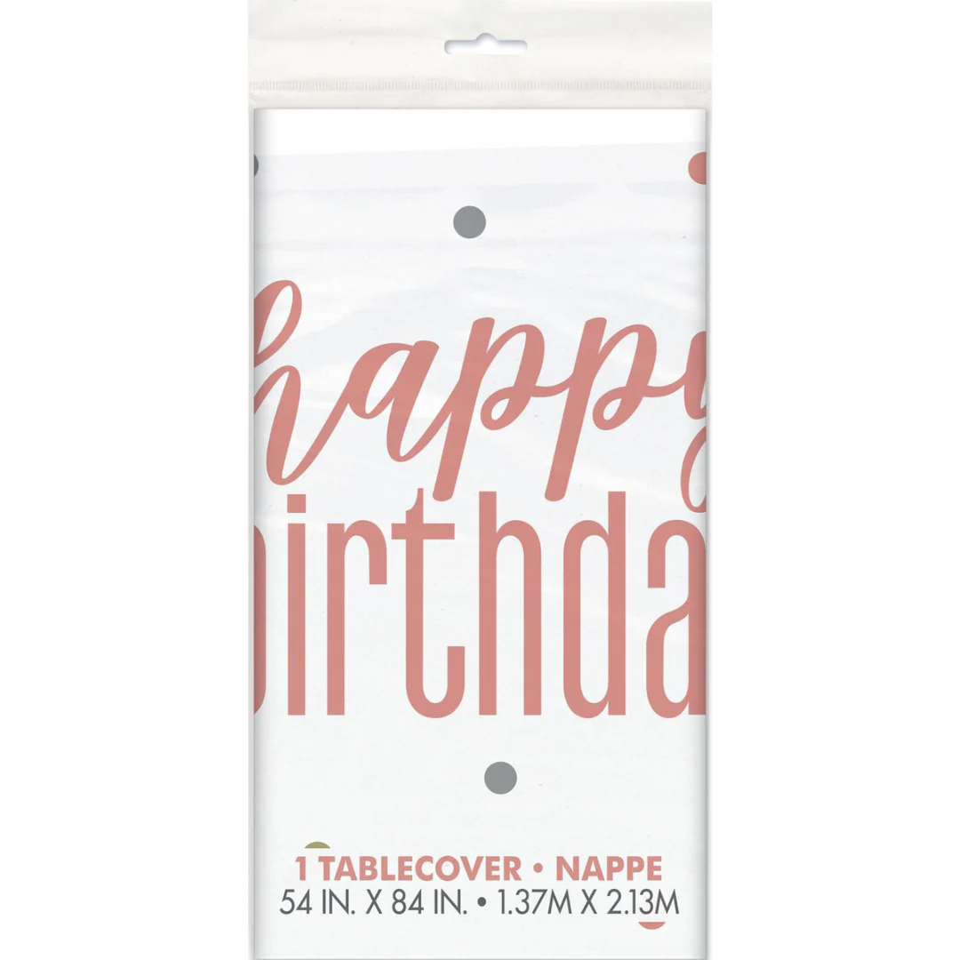 Rose Gold Happy Birthday Printed Tablecover 137cm x 213cm