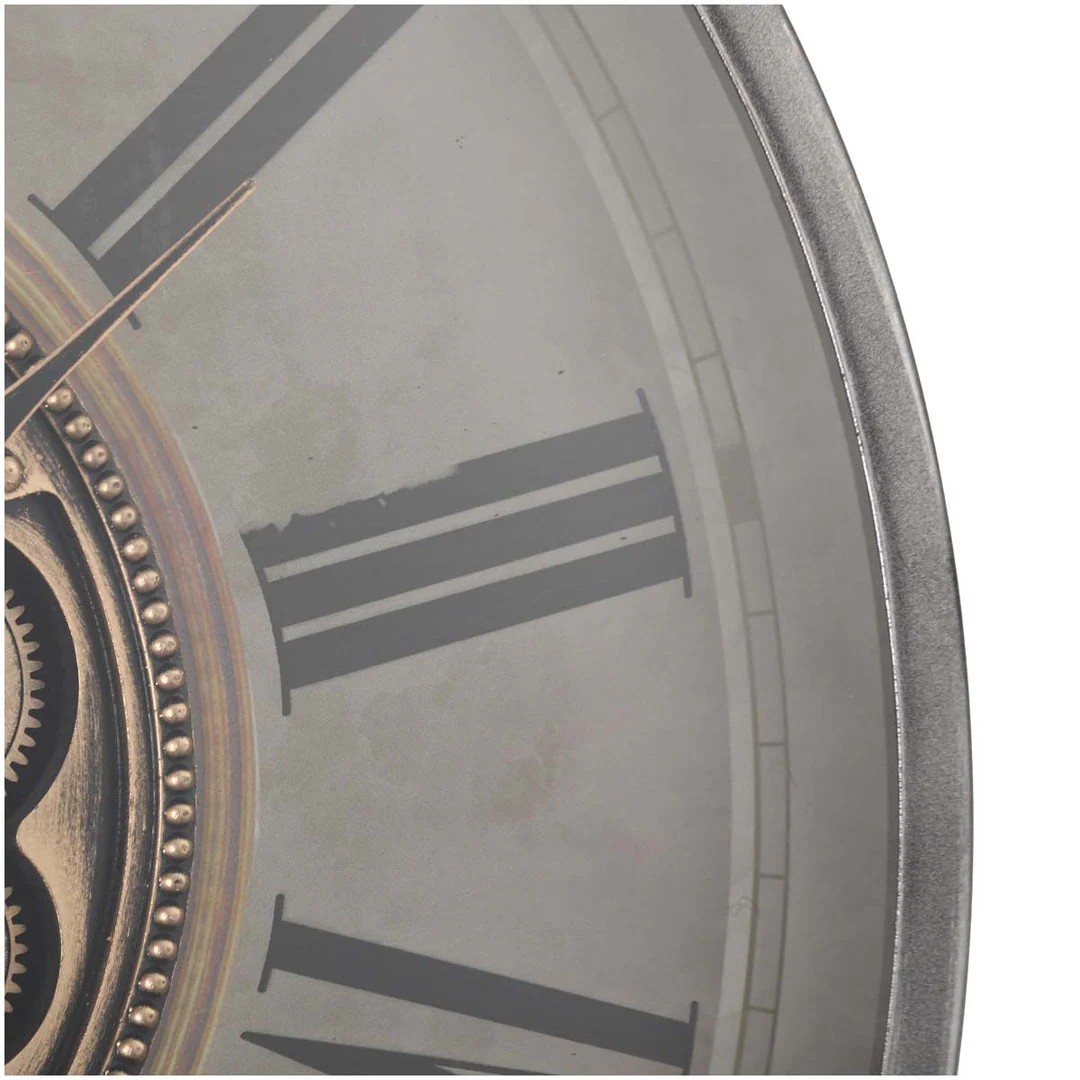 Round Antique Roman Exposed Gear Clock Silver 82.5cm Washed Beige - Image 6