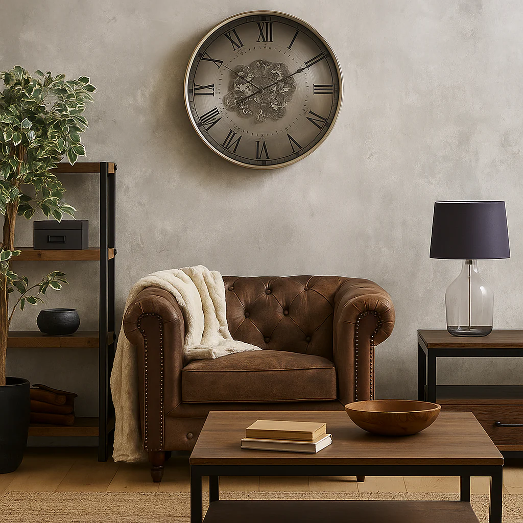 Round Birmingham Industrial Moving Cogs Wall Clock 60cm Silver Wash