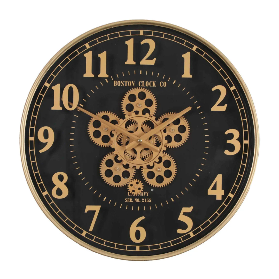 Round Boston US Navy Moving Cogs Wall Clock 50cm Gold with Black - Image 2