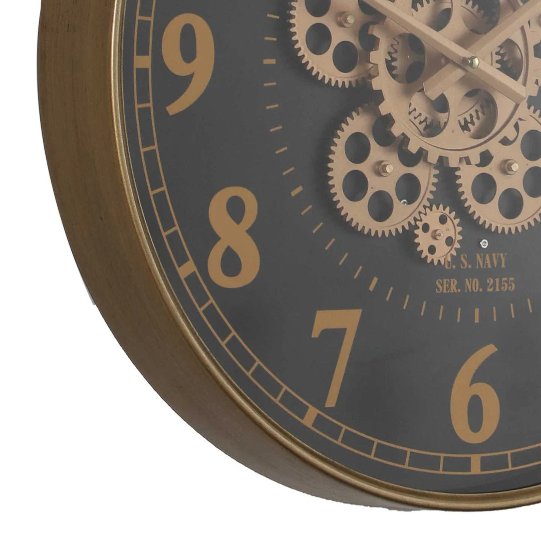 Round Boston US Navy Moving Cogs Wall Clock 50cm Gold with Black - Image 4