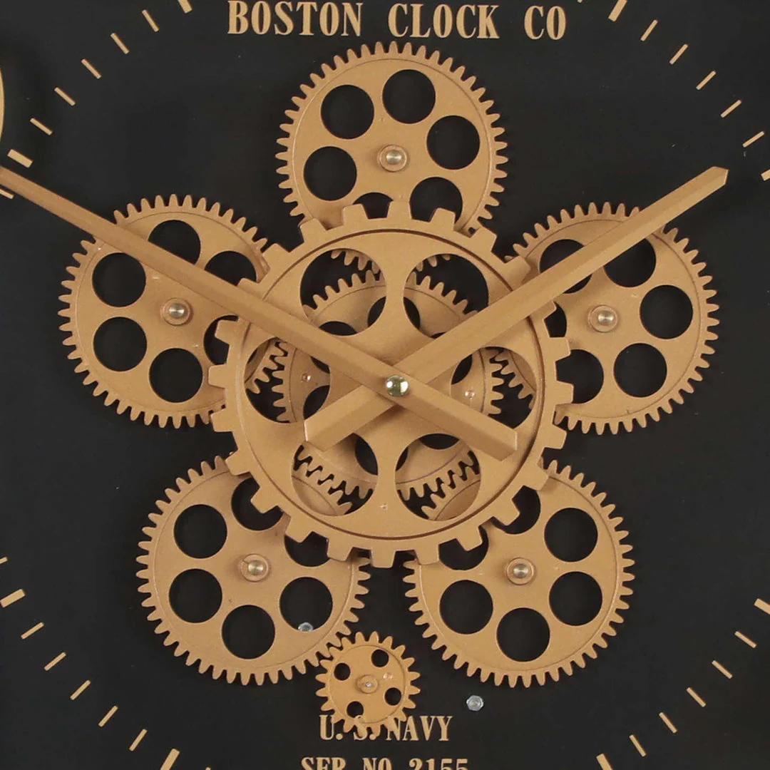 Round Boston US Navy Moving Cogs Wall Clock 50cm Gold with Black - Image 5