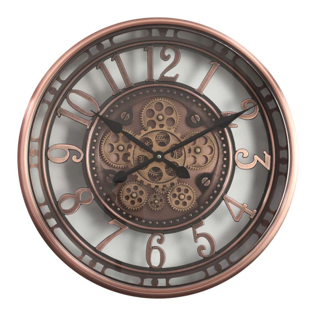 Round Lucas Industrial Exposed Gear Clock 55cm Copper Wash - Image 2